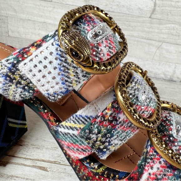 Kurt Geiger London MAYFAIR PLATFORM MULE HEEL Size 37 US 7 Plaid Rhinestone NEW - Picture 12 of 13